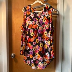 Torrid Floral Button-Front Tunic Blouse - Black and Multicolor